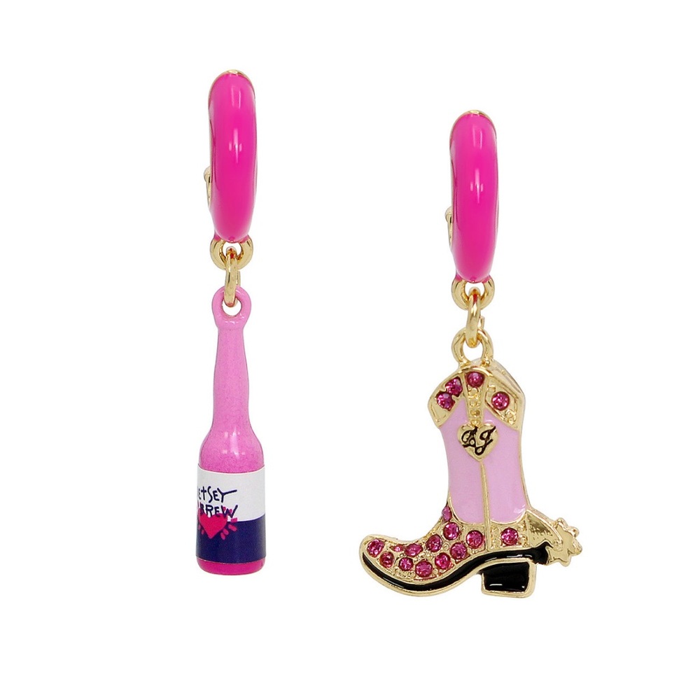 NEW!! Betsey Johnson Faux Stone Cowgirl Mismatch Charm Huggie Earrings